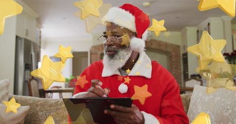 Santa Claus Writing List with Floating Stars Overlay