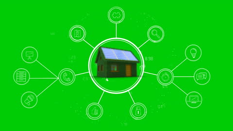 Green Energy Connected House with Digital Network Icons