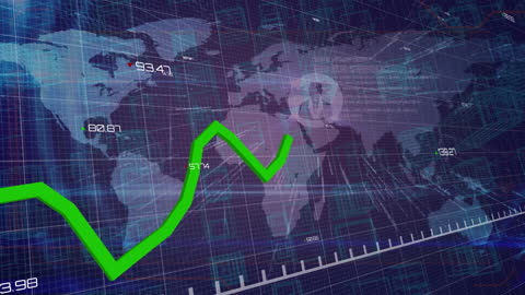 Global Financial Data Visualization with Growing Graph Over World Map