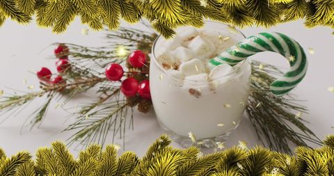 Festive Christmas Mug with Candy Cane and Pine Branch Accents - Download Free Stock Images Pikwizard.com