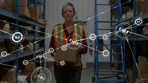 Warehouse Worker Managing Inventory with Digital Technology Integration