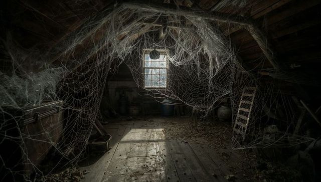 Abandoned attic with cobwebs and vintage charm