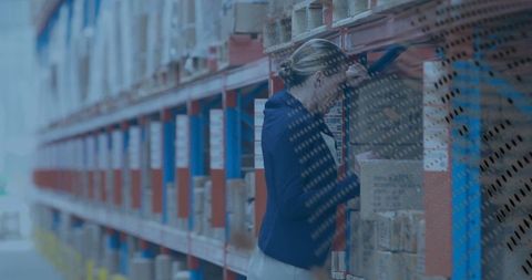Supervisor Inspecting Box on Warehouse Shelving