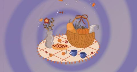 Cozy autumn harvest scene with basket and pie