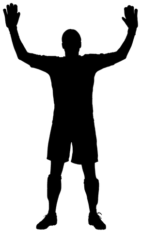 Transparent silhouette of male goalie blocking goal attempt