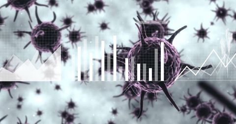 Virus Particle Floating in Digital Data Overlay Interface