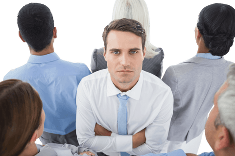 Confident businessman surrounded by colleagues transparent background