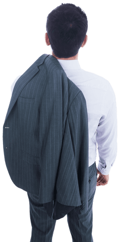 Back View of Biracial Businessman with Suit on Transparent Background