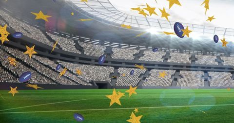 Rugby Balls and Stars Falling in Stadium for Event Promotion - Download Free Stock Images Pikwizard.com