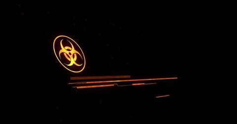 Glowing cyber biohazard symbol on futuristic interface
