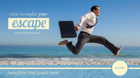 Businessman joyfully leaping on beach signifying financial freedom