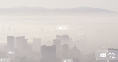 Digital Technology Overlay on Foggy Cityscape - Download Free Stock Images Pikwizard.com