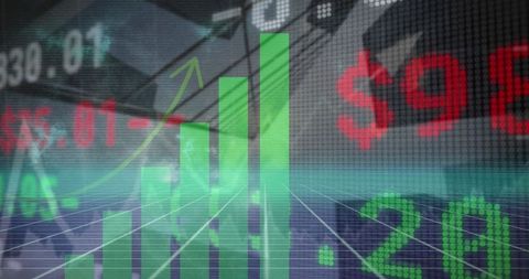 Dynamic stock market interface with green bar chart and records