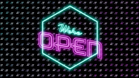 Retro Neon Open Sign with Geometric Pattern