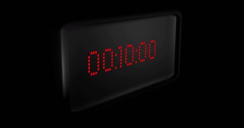 Red digital timer display on black background