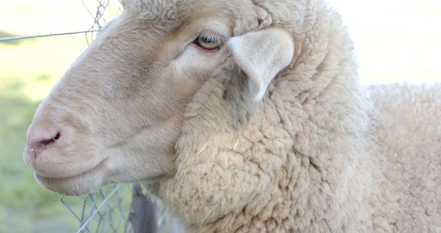 Close up portrait of white sheep in sunny nature. Livestock, agriculture, animals and farming, unaltered.