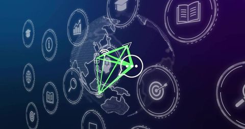 Futuristic global data network interface with flowing connections