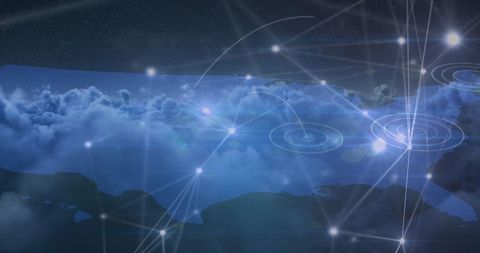 Digital Network Connections Over World Map in Night Sky - Download Free Stock Images Pikwizard.com