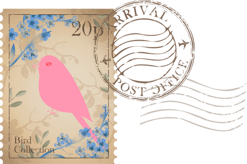 Retro Bird Stamp with Pink Silhouette and Blue Flowers on Transparent Background - Download Free Stock Videos Pikwizard.com