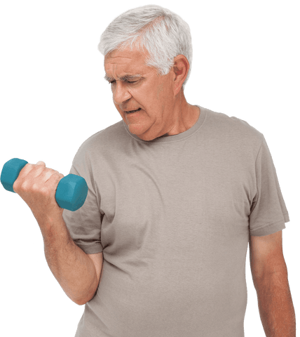 Senior Man Lifting Dumbbell on Transparent Background for Fitness Focus
