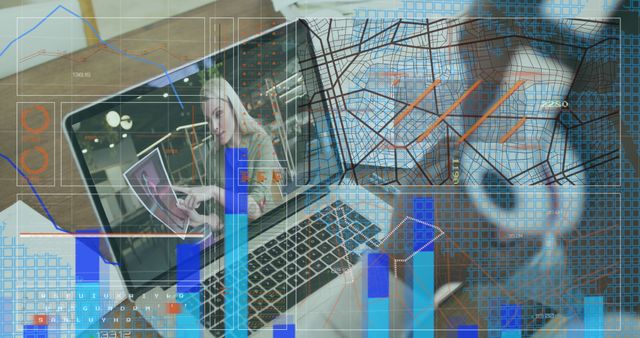 Digital Data Analysis with Young Woman Using Laptop and Graphs Displayed - Download Free Stock Images Pikwizard.com