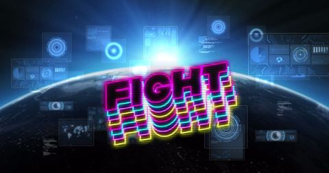 Futuristic Fight Text Over Digital Globe Background