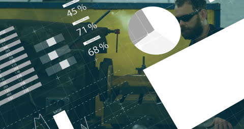 Futuristic Data Overlay on Engineer Working Machinery