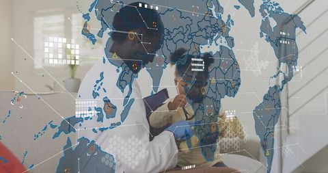 Healthcare Professional Treating Child at Home with Global Connectivity