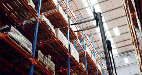 Warehouse Storage with Pallet Racks and Forklift for Industrial Logistics
