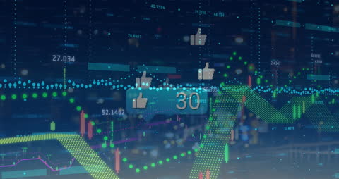 Digital Data Display with Interactive Charts and Social Media Icons