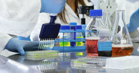 Scientist Conducting Experiment in Laboratory with Solutions