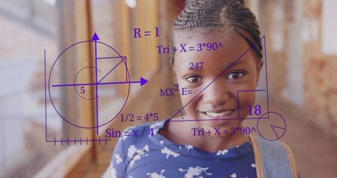 Smiling Student Exploring Mathematical Concepts in Hallway