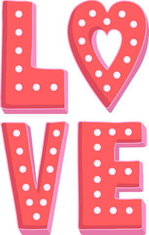 3D Coral Pink LOVE Sign with Heart Cutout on Transparent Background