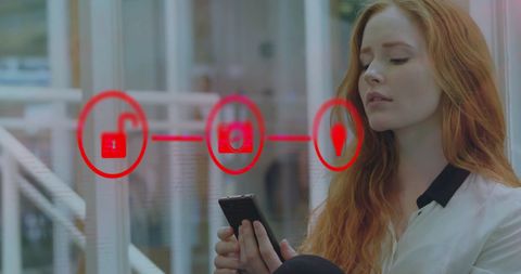 Caucasian Woman Interacting with Digital Interface on Smartphone