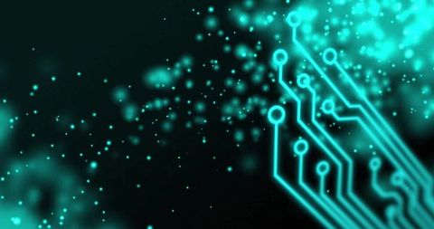 Glowing circuit board with digital data flow