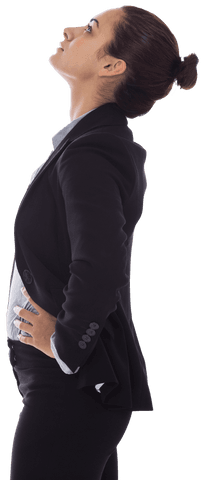 Transparent Confident Businesswoman Looking Up in Black Suit