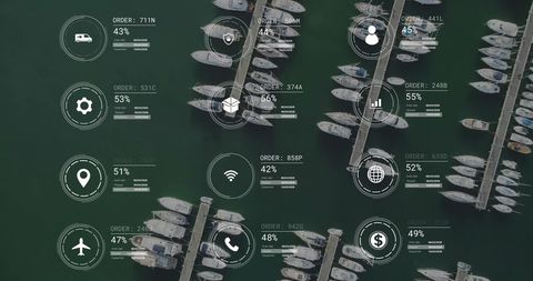 Digital Data Visualization Over Boats in Marina