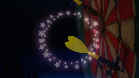 Animated Dart Board with Glowing Star Lights Circles Yellow Dart