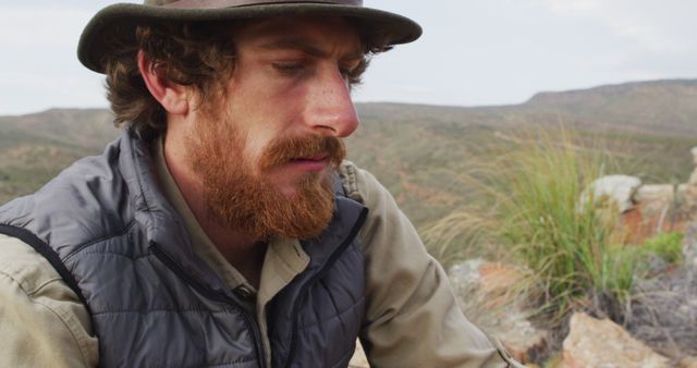 Portrait of Pensive Bearded Man in Outdoor Setting - Download Free Stock Images Pikwizard.com