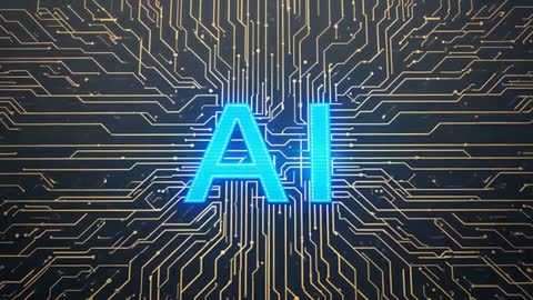 Glowing AI Text Centered Against Dynamic Circuits