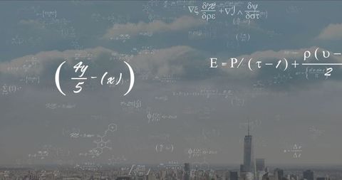 Skyline Merged with Mathematical Formulas Showcasing Innovation
