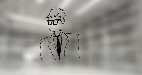 Illustration of businessman on blurred office background