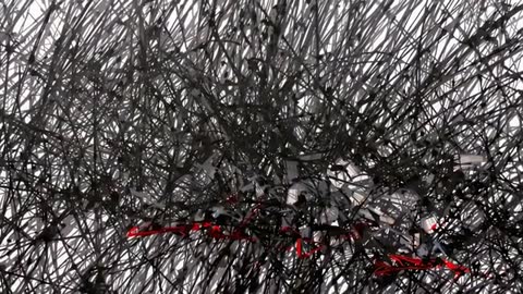 Intricate Web of Black Lines Over White Canvas