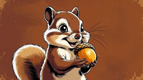 Charming chipmunk clutches acorn against warm brown backdrop