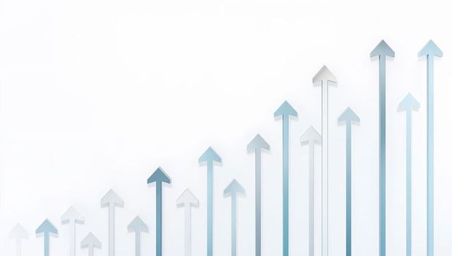 Blue gradient arrows rising diagonal growth chart minimalist corporate infographic design