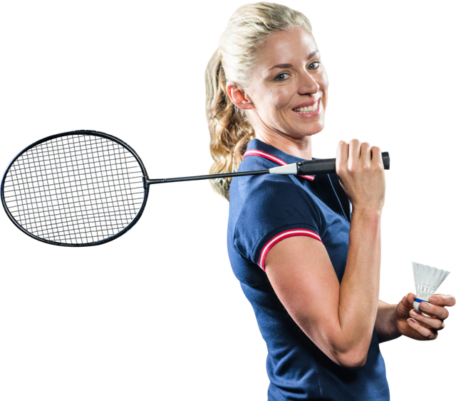 Sporty Woman in Blue Holding Badminton Racket and Shuttlecock Transparent Background - Download Free Stock Videos Pikwizard.com