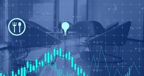 Digital financial data overempty office concept