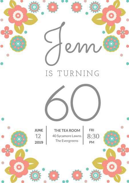 Elegant Floral 60th Birthday Invitation Design with Pastel Colors - Download Free Stock Templates Pikwizard.com