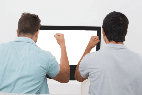 Two Fans Enjoying a Transparent Screen Celebration - Download Free Stock Videos Pikwizard.com