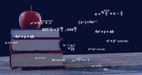 Mathematical Equations Over Books and Apple - Download Free Stock Images Pikwizard.com